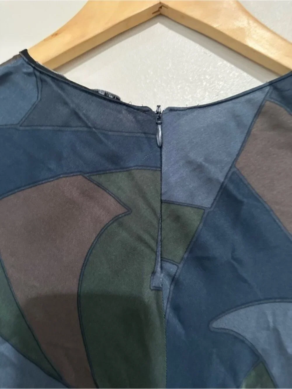 Zara Blue Green Abstract Print Maxi Dress XL Long Sleeve Viscose Art Deco - Picture 6 of 10